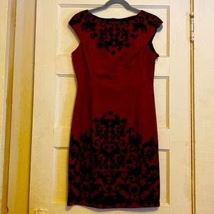 Burgundy and black dress.